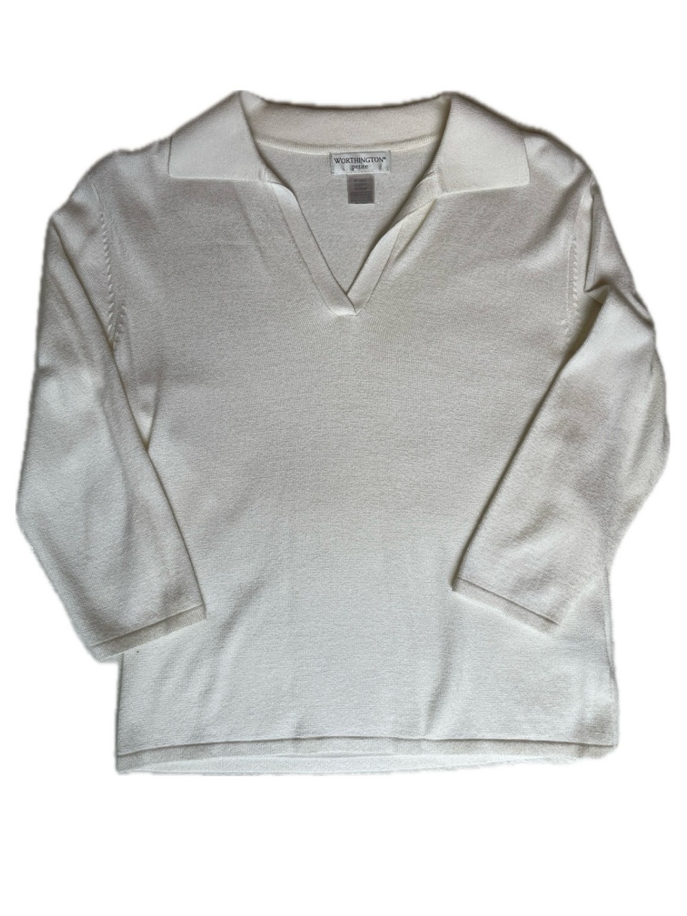 Worthington Women’s Cream White V-Neck Collared Knit Pullover Petite Small
